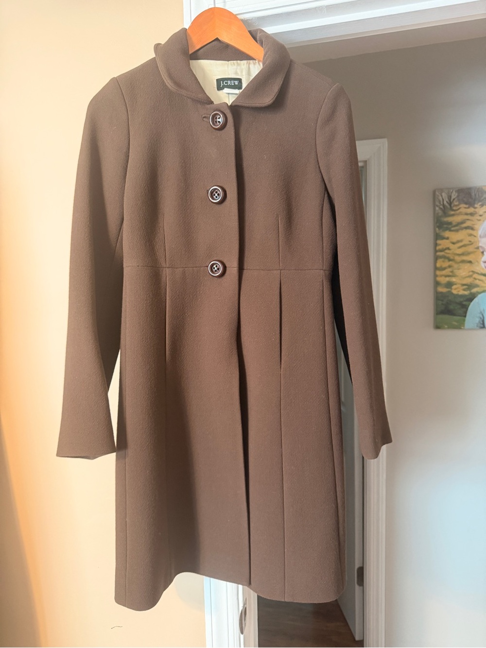 J. Crew Brown Long-Sleeve A-Line Wool-Blend Coat